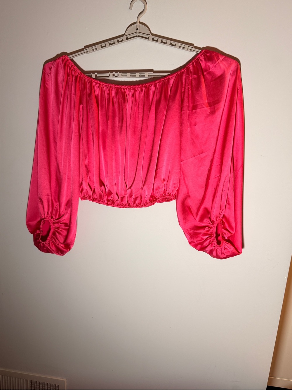 Fashion Nova Hot Pink Off-Shoulder Cropped Blouse